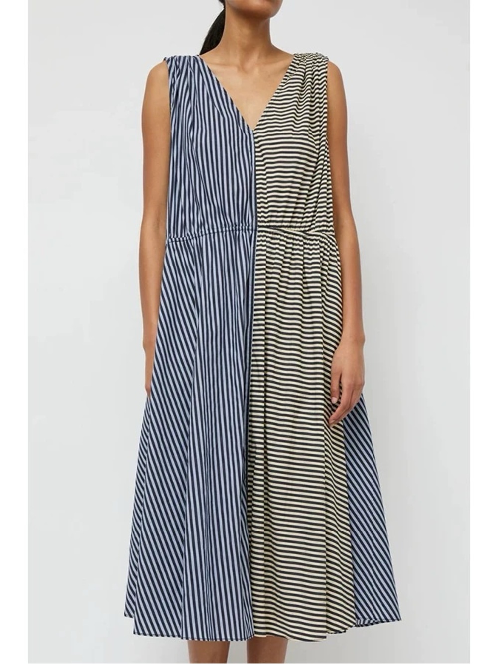 NO.6 Leigh Midi Dress - Stripe Combo Blue Black White Causal Cotton, S - Picture 3 of 10